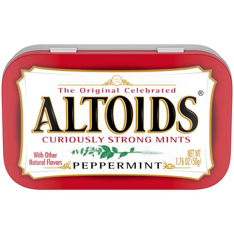 metal container with large window pill box breath mints|Altoids Peppermint Breath Mints .